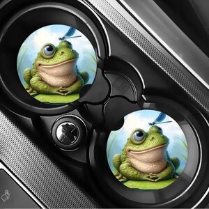 Frog & Dragonfly Car Coasters Absorbent Set of (2)